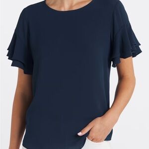 41 Hawthorn Navy Ruffle Sleeve Blouse